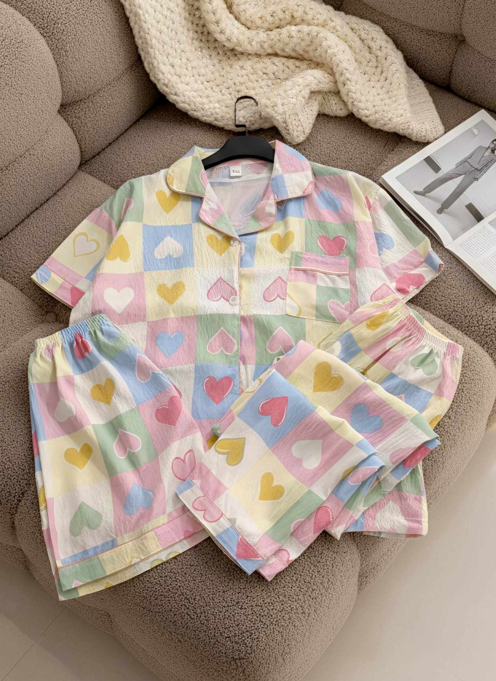 آستین کوتاه قلب رنگی رنگی